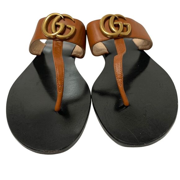 Gucci Marmont GG Thong Sandals EU 38 US 8 Brown Flat Flip Flop Slide Interlock - Picture 3 of 9